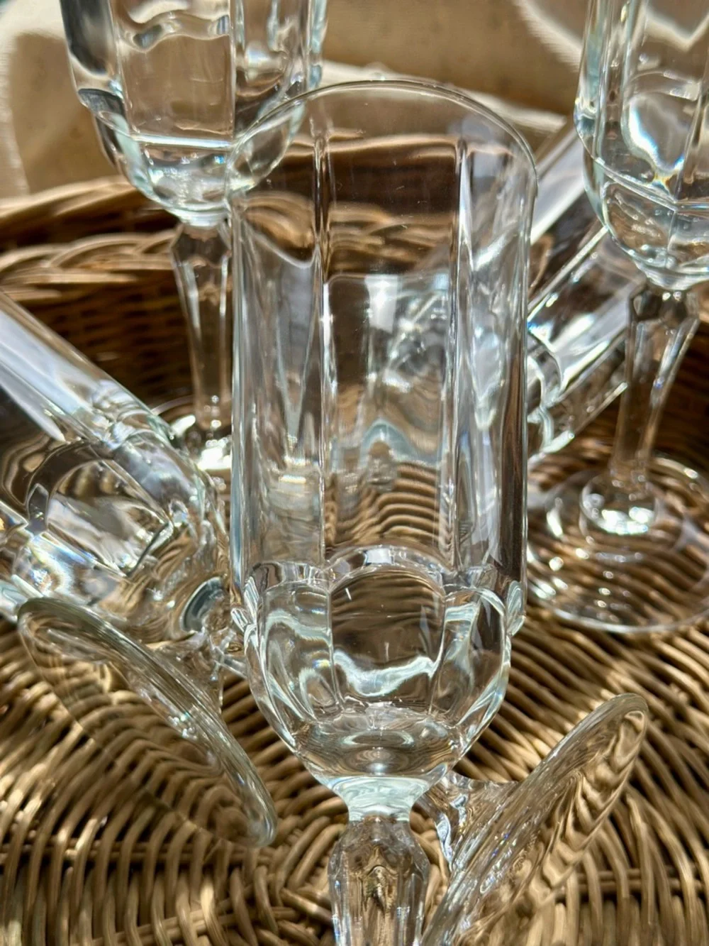 Vintage Style Champagne Flutes Paneled Glass Set of 5